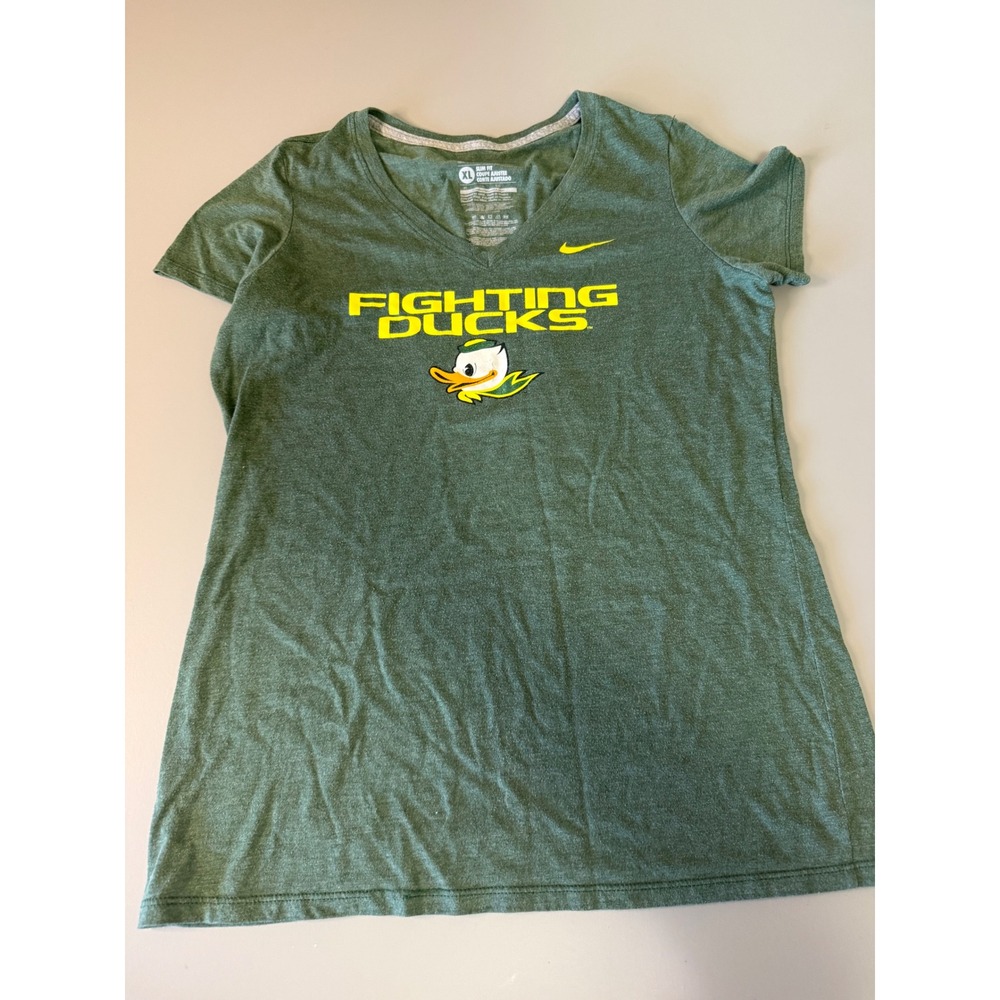 Nike Oregon Fighting Ducks V-Neck T-Shirt Green Heather Slim Fit XL